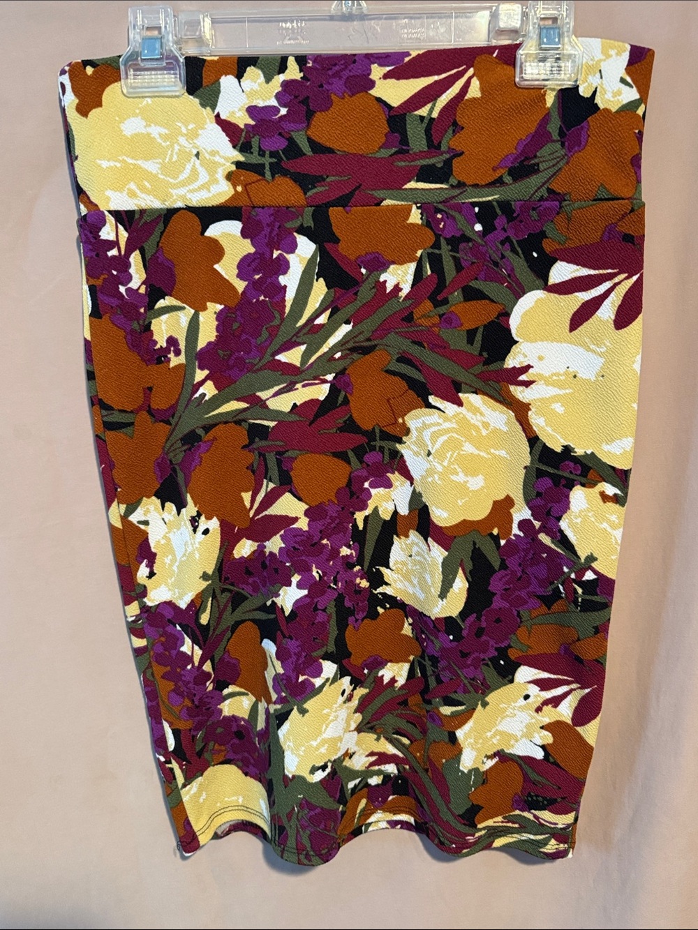 LulaRoe Floral Pencil Skirt in Purple, tan  & Olive